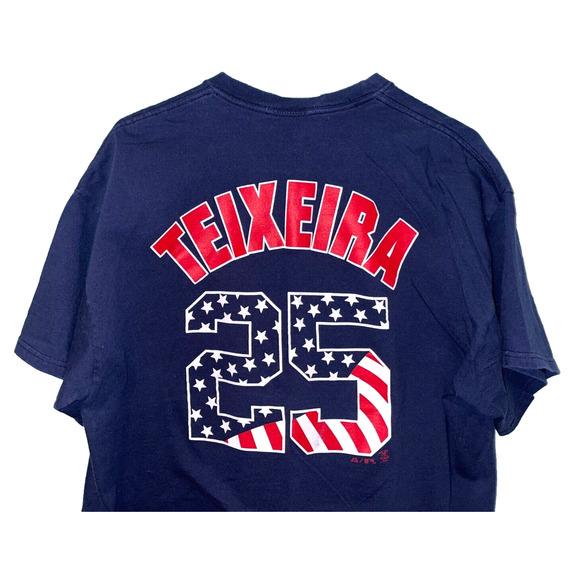 New York Yankees Mark Teixeira Majestic July 4th Red/White/Blue Shirt Sz. XL - Picture 5 of 7